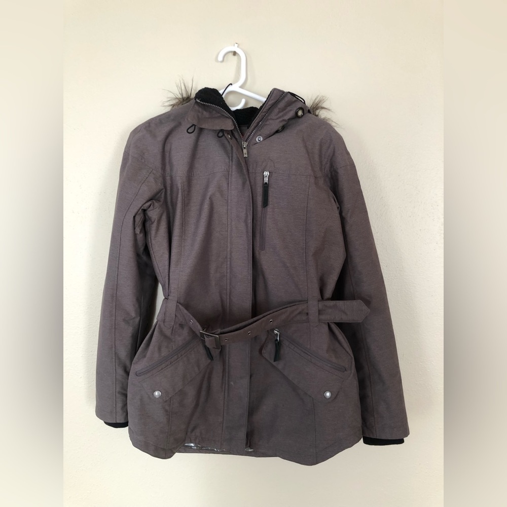 Columbia Insulated, Fur Hooded Winter Jacket. Size M. Warm Grey